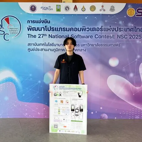 Ratchanon beside the OAx LINE OA inventory assistant poster